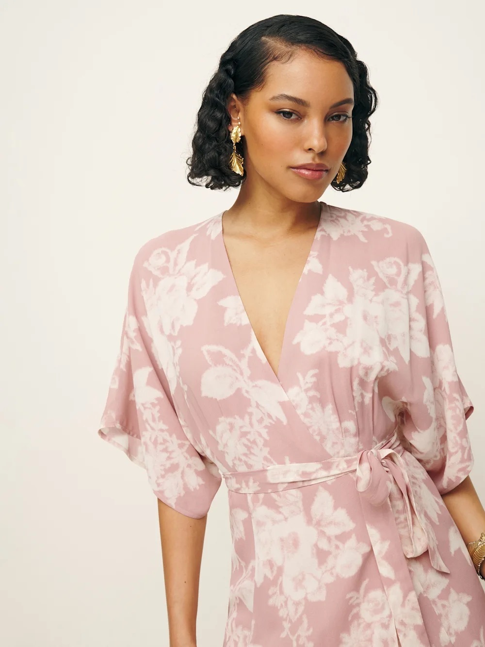 Reformation Winslow Floral Print Wrap Robe Maxi Long Dress Blush Pink - Picture 5 of 12